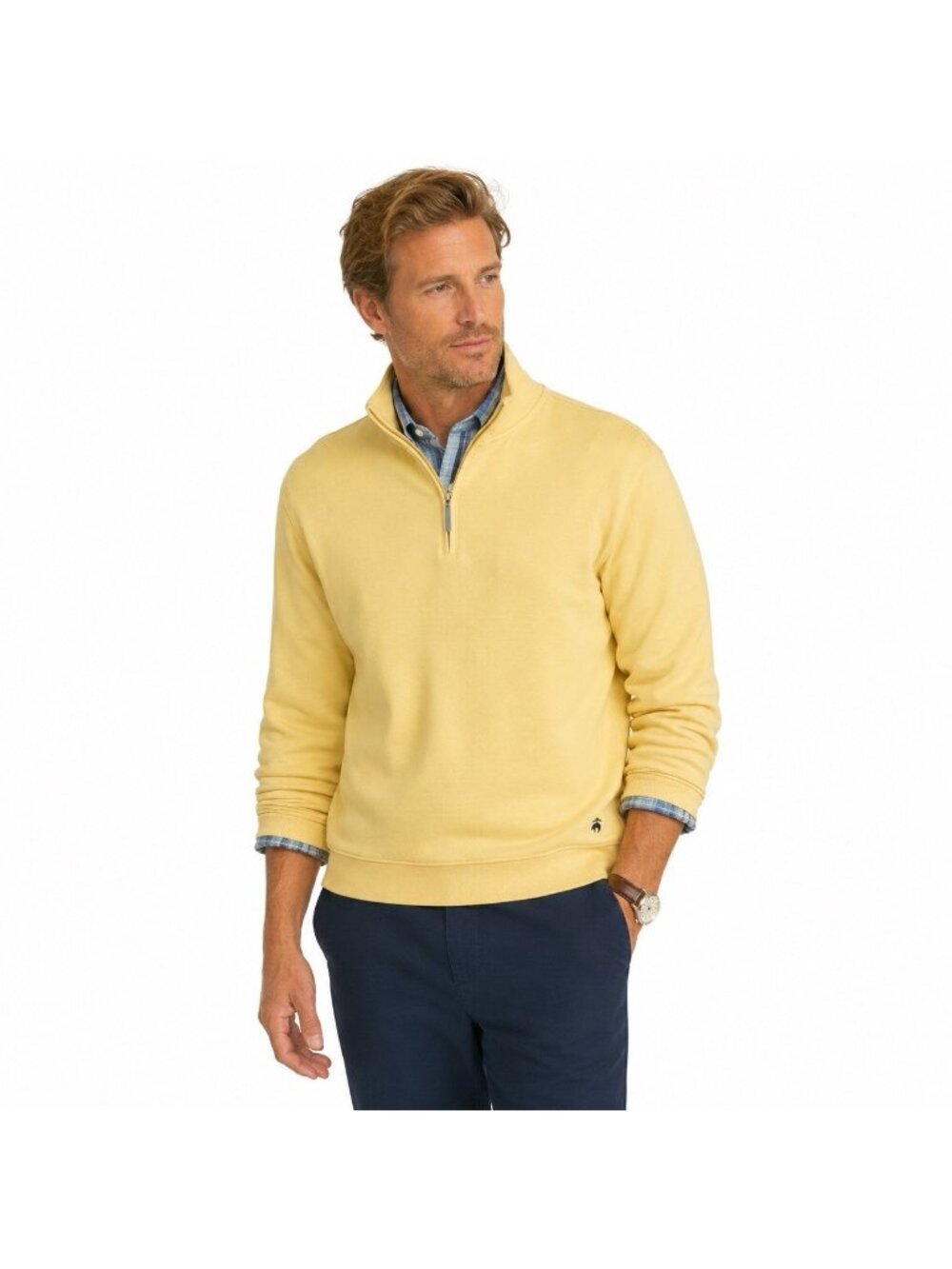 BROOKS BROTHERS double knit quarter zip sweater yellow XXL preppy country club